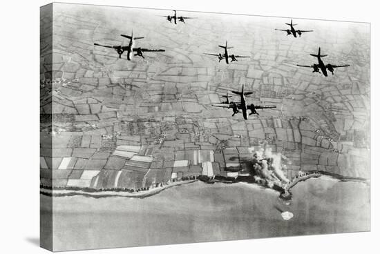 Six U.S. A-20 Bombers Have Bombed German Positions at the Pointe Du Hoc Coastal Battery-null-Stretched Canvas