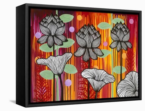 Six White Stripe Flowers-Carla Bank-Framed Stretched Canvas