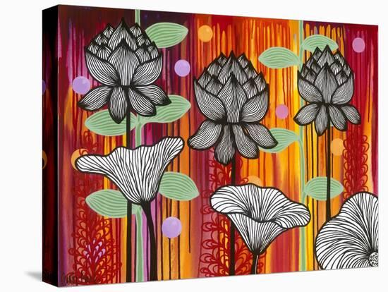 Six White Stripe Flowers-Carla Bank-Stretched Canvas