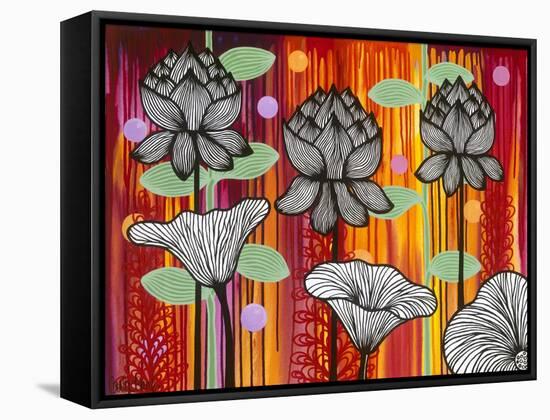 Six White Stripe Flowers-Carla Bank-Framed Stretched Canvas