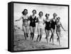 Six Women, in Swimsuits, Run in a Row Along a Beach, 1942-null-Framed Stretched Canvas