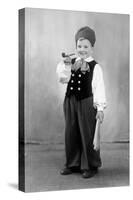 Six Year Old Boy in Bavarian Costume Holds a Pipe, Ca. 1947-null-Stretched Canvas