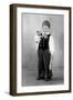 Six Year Old Boy in Bavarian Costume Holds a Pipe, Ca. 1947-null-Framed Photographic Print