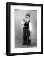 Six Year Old Boy in Bavarian Costume Holds a Pipe, Ca. 1947-null-Framed Photographic Print