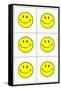 Six Yellow Happy Faces-null-Framed Stretched Canvas