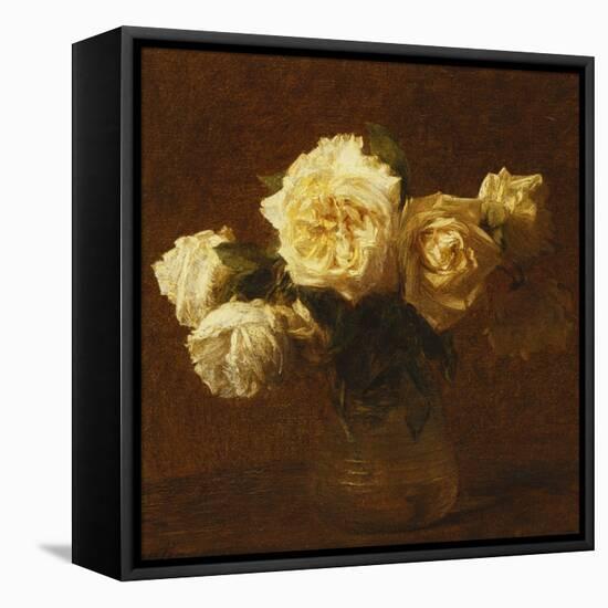 Six Yellow Roses in a Vase; Six Roses Jaunes Dans Une Vase, 1903-Henri Fantin-Latour-Framed Stretched Canvas