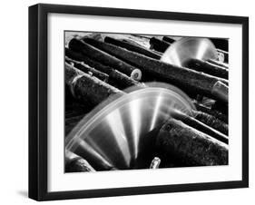 Sixteen-Foot Logs Being Cut in Slasher Mill in Preparation for Next Stage at Paper Mill-Margaret Bourke-White-Framed Photographic Print