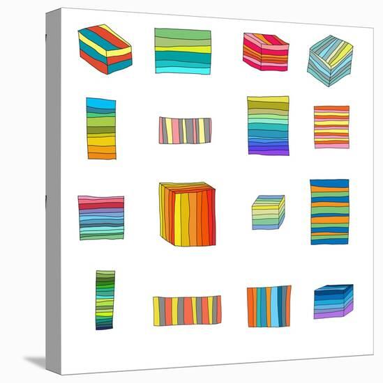 Sixteen Striped Boxes-Jan Weiss-Stretched Canvas