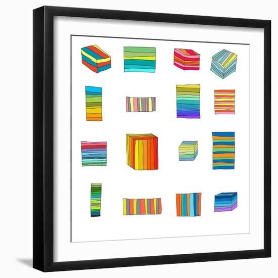 Sixteen Striped Boxes-Jan Weiss-Framed Art Print