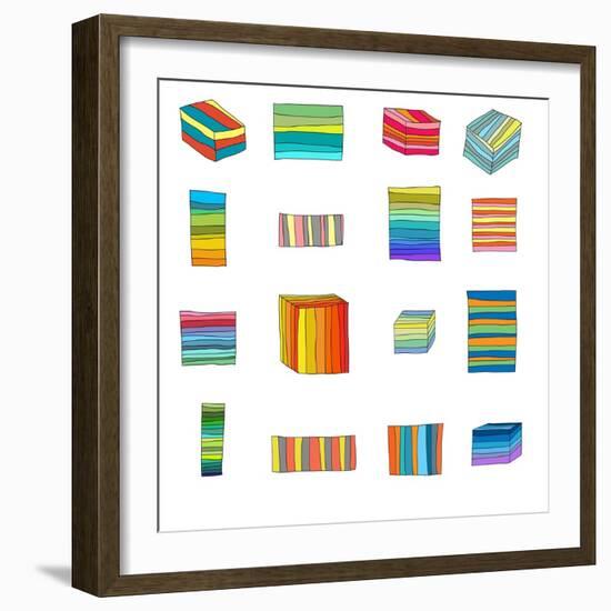 Sixteen Striped Boxes-Jan Weiss-Framed Art Print