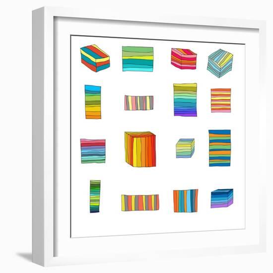 Sixteen Striped Boxes-Jan Weiss-Framed Art Print