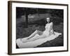 Sixteen Year Old Girl Sun Tans on a Blanket, Ca. 1944-null-Framed Photographic Print