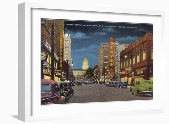 Sixteenth Street at Night, Denver-null-Framed Art Print