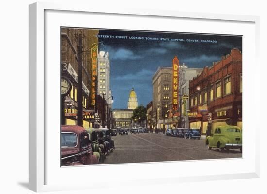 Sixteenth Street at Night, Denver-null-Framed Art Print