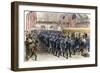 Sixth Massachusetts Regiment Leaving Jersey City by Train for the Civil War, c.1861-null-Framed Giclee Print