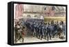 Sixth Massachusetts Regiment Leaving Jersey City by Train for the Civil War, c.1861-null-Framed Stretched Canvas