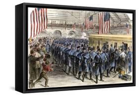 Sixth Massachusetts Regiment Leaving Jersey City by Train for the Civil War, c.1861-null-Framed Stretched Canvas