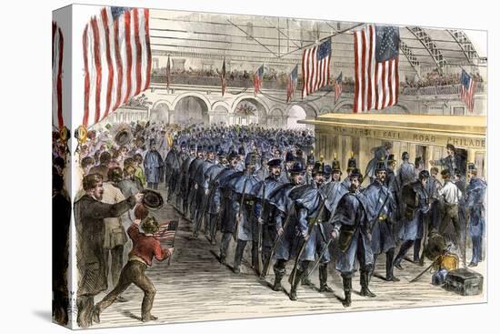 Sixth Massachusetts Regiment Leaving Jersey City by Train for the Civil War, c.1861-null-Stretched Canvas