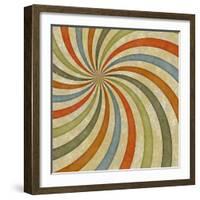Sixties or Early Seventies Retro Grungy Sunburst Swirl-clearviewstock-Framed Art Print