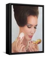 Sixties Woman with Compact-null-Framed Stretched Canvas