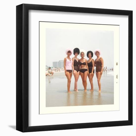 Sixties Women with Wild Bathing Caps-null-Framed Art Print