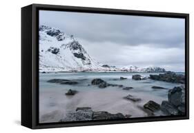 Skagsanden Beach in the Lofoten Islands, Norway in the Winter on a Cloudy Day-Felix Lipov-Framed Stretched Canvas