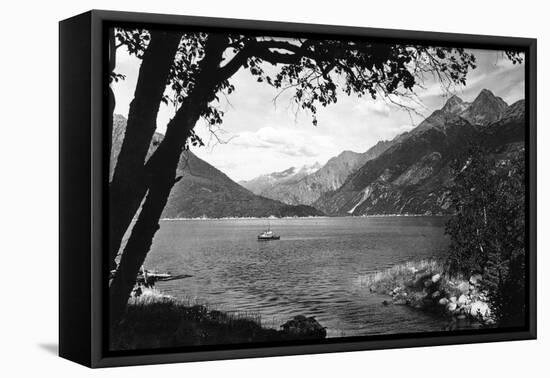 Skagway, Alaska Harbor with Fishing Boat Photograph - Skagway, AK-Lantern Press-Framed Stretched Canvas