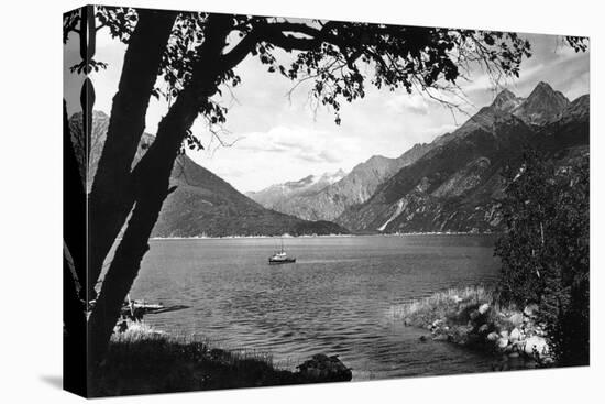 Skagway, Alaska Harbor with Fishing Boat Photograph - Skagway, AK-Lantern Press-Stretched Canvas