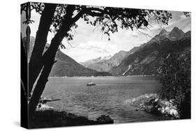 Skagway, Alaska Harbor with Fishing Boat Photograph - Skagway, AK-Lantern Press-Stretched Canvas