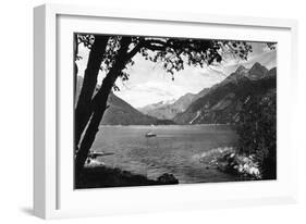 Skagway, Alaska Harbor with Fishing Boat Photograph - Skagway, AK-Lantern Press-Framed Art Print