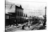 Skagway, Alaska - Laying Railroad Track on Broadway-Lantern Press-Stretched Canvas