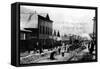 Skagway, Alaska - Laying Railroad Track on Broadway-Lantern Press-Framed Stretched Canvas