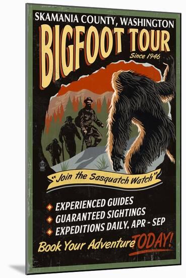 Skamania County, Washington - Bigfoot Tours - Vintage Sign-Lantern Press-Mounted Art Print