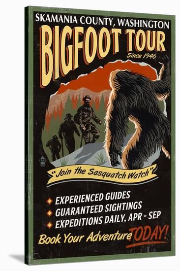 Skamania County, Washington - Bigfoot Tours - Vintage Sign-Lantern Press-Stretched Canvas