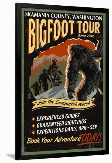 Skamania County, Washington - Bigfoot Tours - Vintage Sign-Lantern Press-Framed Art Print