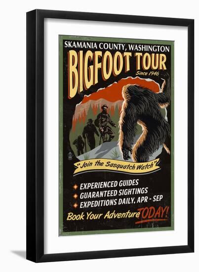 Skamania County, Washington - Bigfoot Tours - Vintage Sign-Lantern Press-Framed Art Print