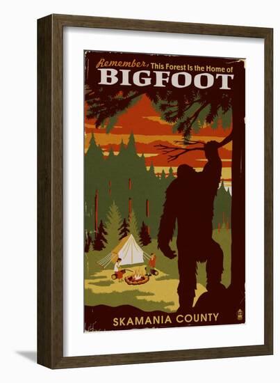 Skamania County, Washington - Home of Bigfoot-Lantern Press-Framed Art Print