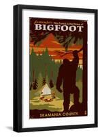 Skamania County, Washington - Home of Bigfoot-Lantern Press-Framed Art Print