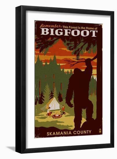 Skamania County, Washington - Home of Bigfoot-Lantern Press-Framed Art Print