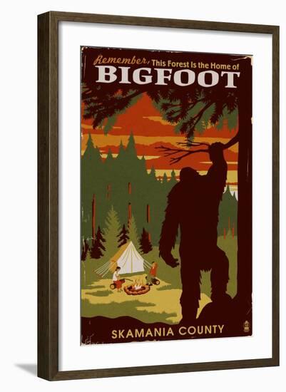 Skamania County, Washington - Home of Bigfoot-Lantern Press-Framed Art Print