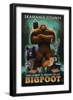 Skamania County, Washington - Respect Our Wildlife - Bigfoot-Lantern Press-Framed Art Print