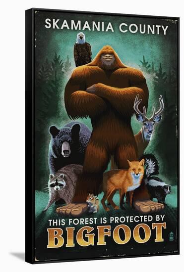 Skamania County, Washington - Respect Our Wildlife - Bigfoot-Lantern Press-Framed Stretched Canvas