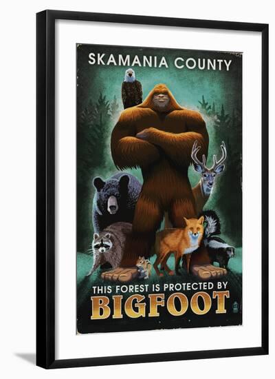 Skamania County, Washington - Respect Our Wildlife - Bigfoot-Lantern Press-Framed Art Print