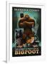 Skamania County, Washington - Respect Our Wildlife - Bigfoot-Lantern Press-Framed Art Print