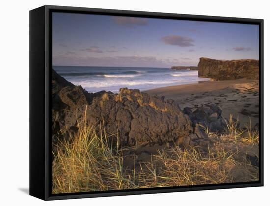 Skardsvik, White-Sand Beach Bordered by Lava Flows in the North of Snaefellsjokull National Park-Patrick Dieudonne-Framed Stretched Canvas