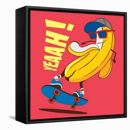 Skate and Cartoon Skater Banana Vector Character-braingraph-Framed Stretched Canvas