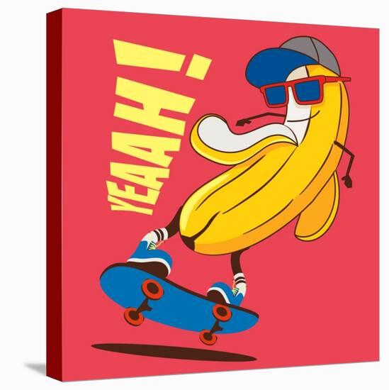 Skate and Cartoon Skater Banana Vector Character-braingraph-Stretched Canvas