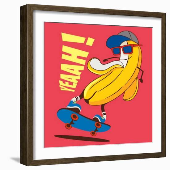 Skate and Cartoon Skater Banana Vector Character-braingraph-Framed Art Print