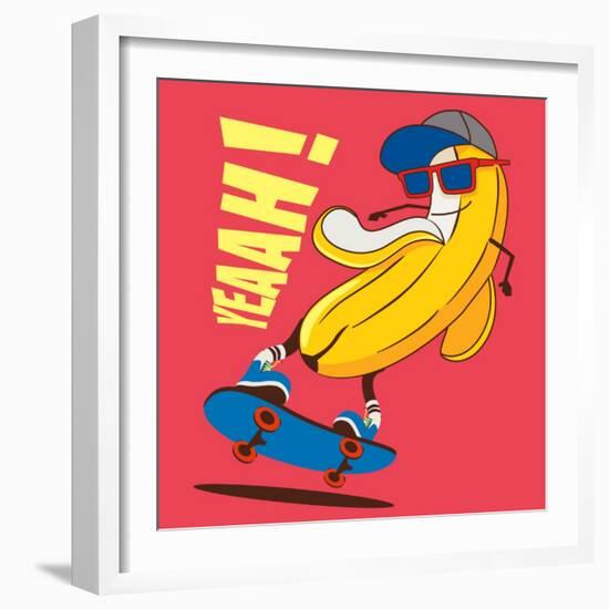 Skate and Cartoon Skater Banana Vector Character-braingraph-Framed Art Print