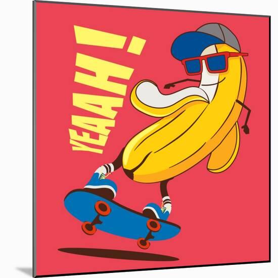 Skate and Cartoon Skater Banana Vector Character-braingraph-Mounted Art Print